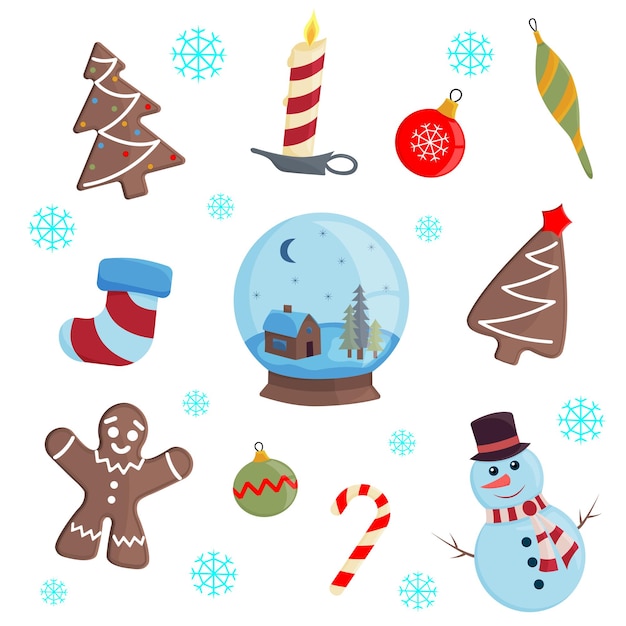 Set of Christmas Elements Vector icons with New Year theme Isolated objects on white background