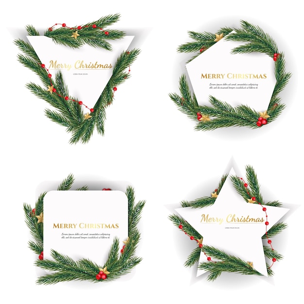 Set of Christmas frames of different shapes on a white