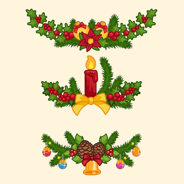 Set of christmas garland in cartoon style