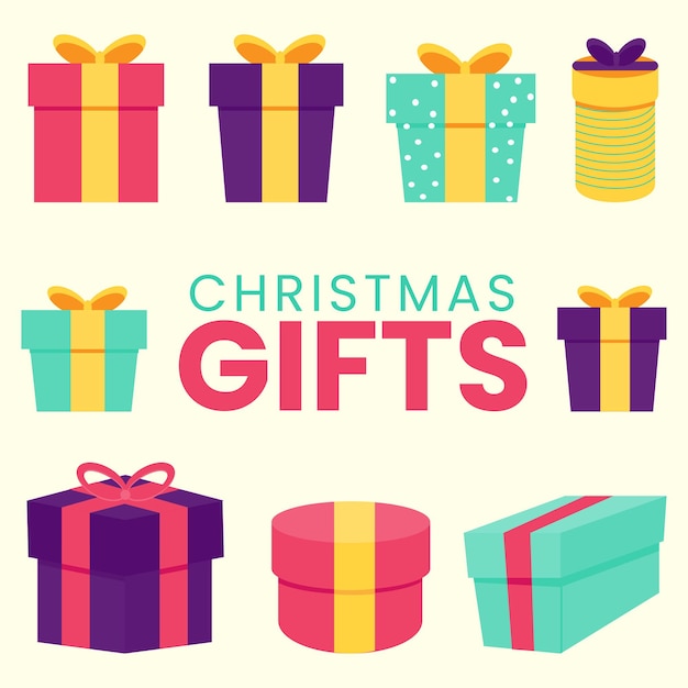 Set of christmas gift flat design