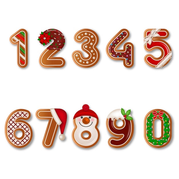 Set of christmas gingerbread cookies. collection of isolated gingerbread numbers