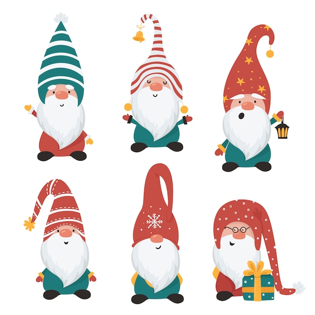 set of Christmas gnomes isolated on white