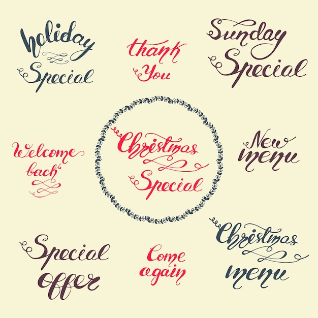 Vector set of christmas greeting lettering phrases.