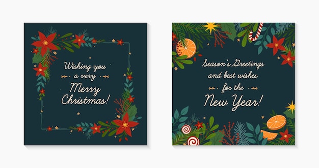 Set of Christmas and Happy New Year greeting banners templates