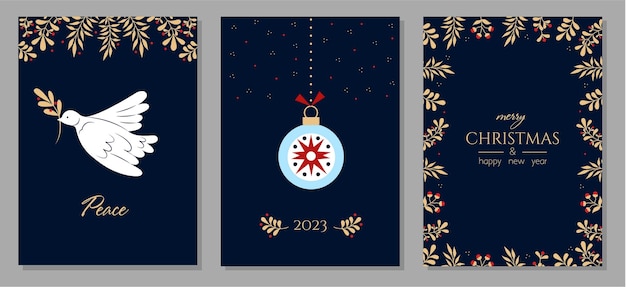 Set of christmas and happy new year greeting cards. Modern creative universal artistic templates.