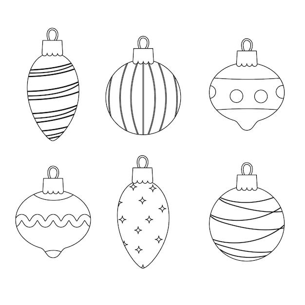 Set of Christmas holiday balls in line style Vector illustration