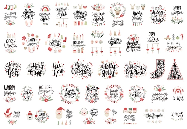 Set of Christmas Lettering Quotes and Sayings Vector illustration