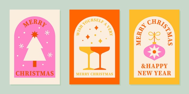 Set of Christmas and New Year cards Vector illustration