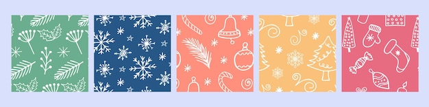 Set of Christmas and New Year seamless patterns in Doodle style Patterns in the swatches panel