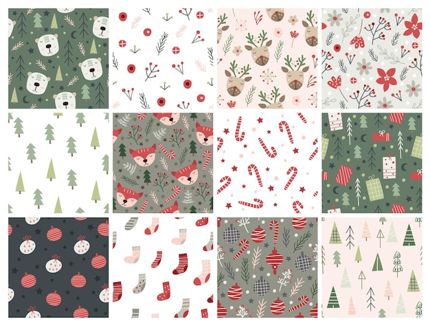 Set of Christmas Pattern designs Vector illustration