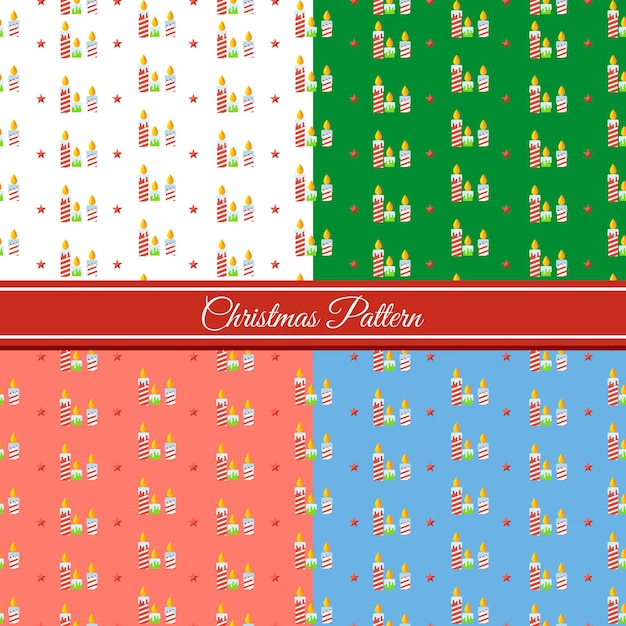 Set of christmas pattern with candles. Flat vector cartoon christmas pattern illustration. Objects isolated on a white background.