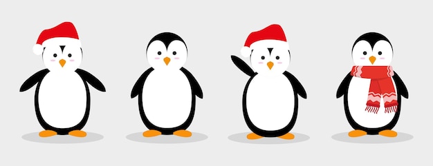 Set of Christmas penguins. Penguins. Vector graphics in cartoon flat style