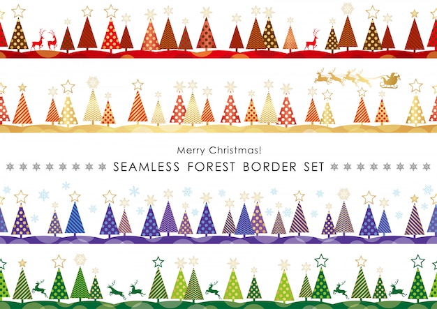 Set of Christmas seamless forest borders