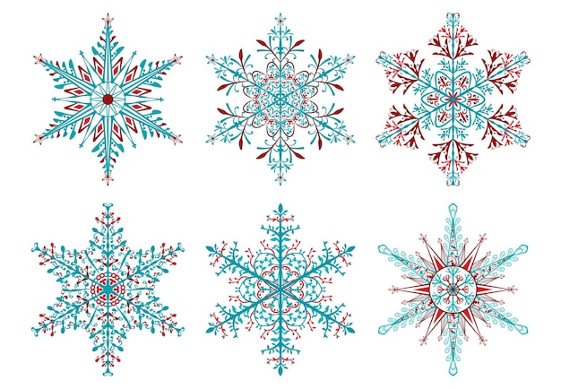 Set of Christmas snowflakes colored on white background