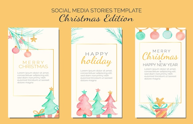 Set of Christmas social media stories template.