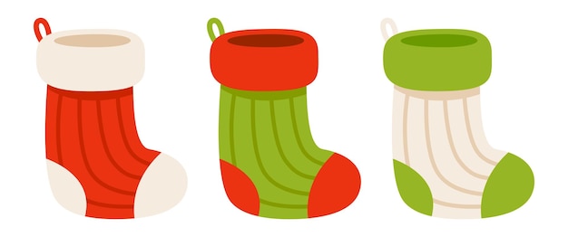 Set of Christmas Sock in flat style isolated