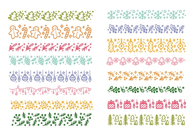 Set of Christmas Themed Seamless Pattern Brush Doodle Vector Illustration