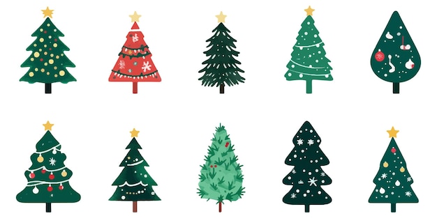 Set of Christmas tree vector icons isolated on white background