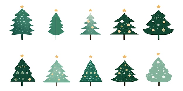 Set of Christmas tree vector icons isolated on white background