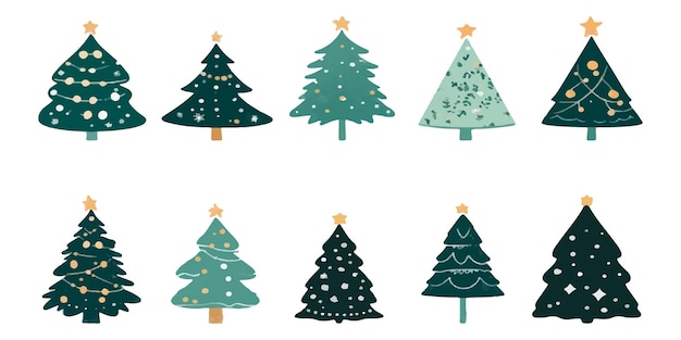 Set of Christmas tree vector icons isolated on white background