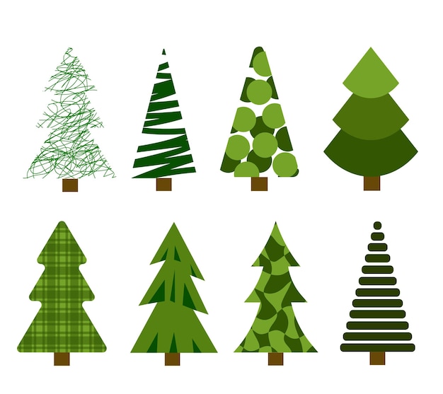 A set of Christmas trees coniferous trees cartoon vector illustration