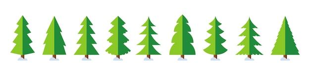 Set of Christmas trees icons in flat design style