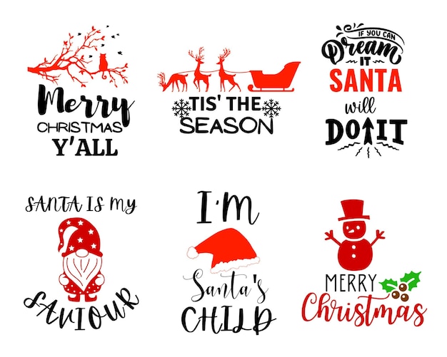 Set of Christmas Typography Greetings, Merry Christmas lettering text, Christmas Greetings