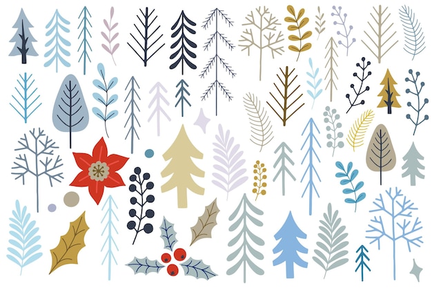 Set of Christmas vector illustrations Christmas trees in Scandinavian style