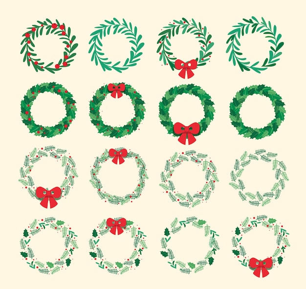 set of Christmas wreath leafs vector illustration