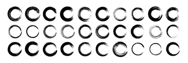 Set of circle brushes elements. Different circle brush strokes. Grunge round shapes. Boxes, frames