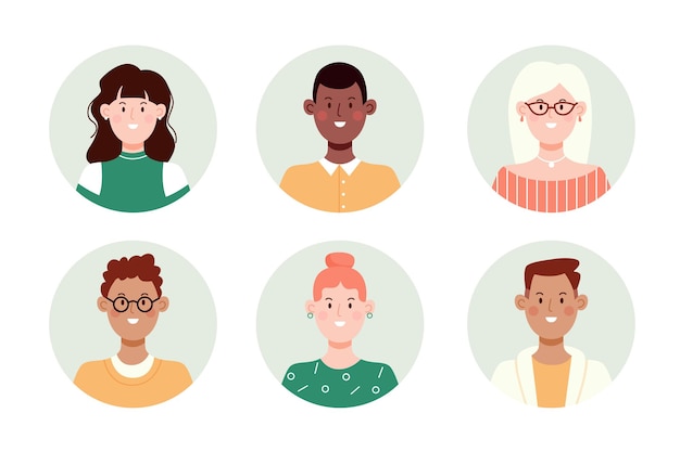 Vector set of circle face avatar. collection of multiracial male and female portraits for profile icons. flat vector illustration.