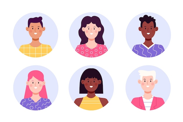 Set of circle face avatar Collection of multiracial male and female portraits for profile icons