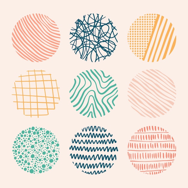 Set of circle hand drawn patterns vector