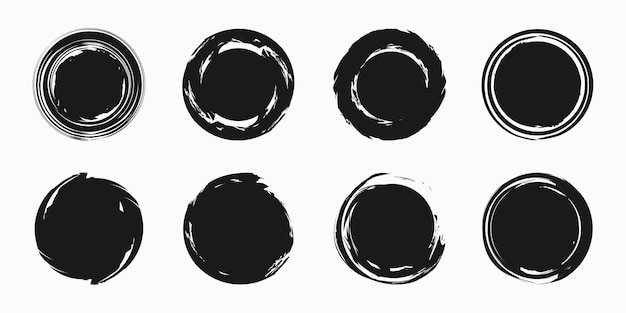 Set of Circle ink brush stroke, japanese calligraphy paint buddhism symbol, vector illustration.