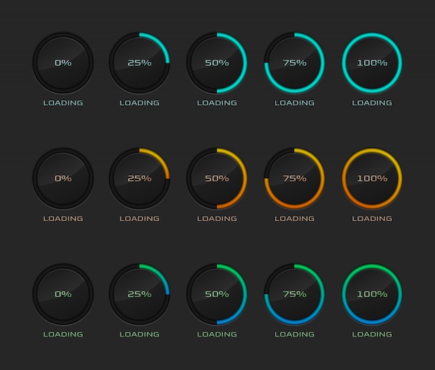 Set of circle loading or progress percentage