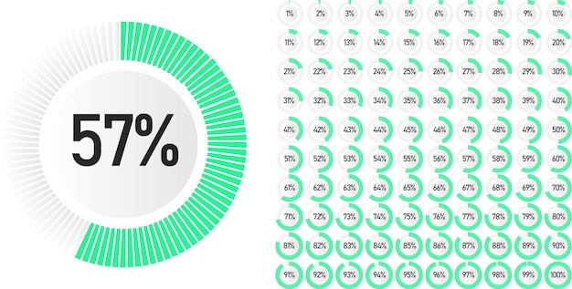 Vector set of circle percentage diagrams from 0 to 100 ready-to-use for web design, user interface