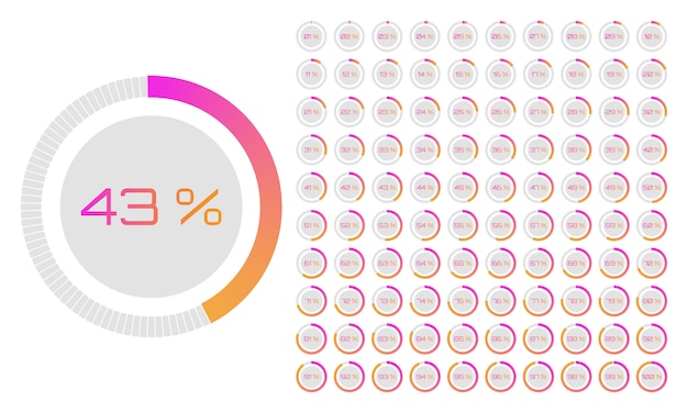 Set of circle percentage diagrams 