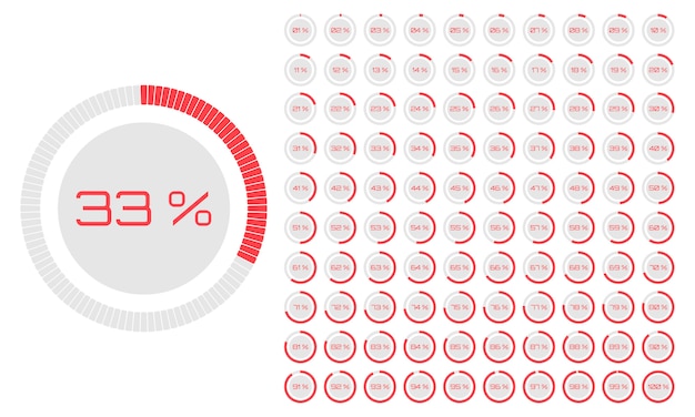 Set of circle percentage diagrams