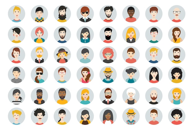 Set of circle persons avatars people heads different nationality in flat style Vector