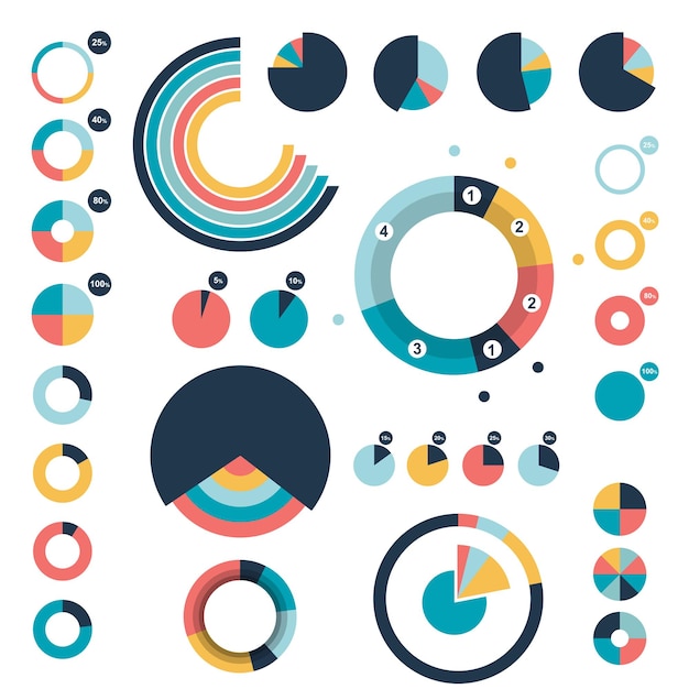 Set of circle round charts graphs