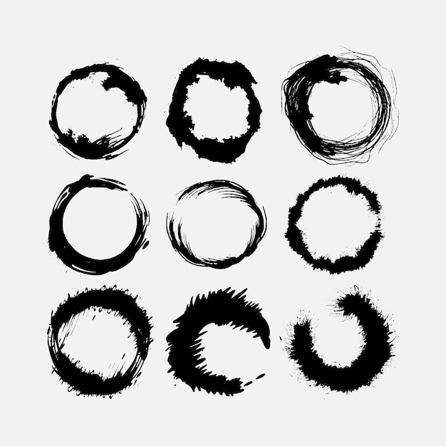 Vector set of circular black brush strokes texture vector