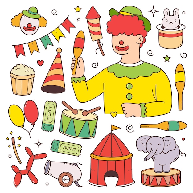 Set of circus doodle design element vector hand drawn illustration