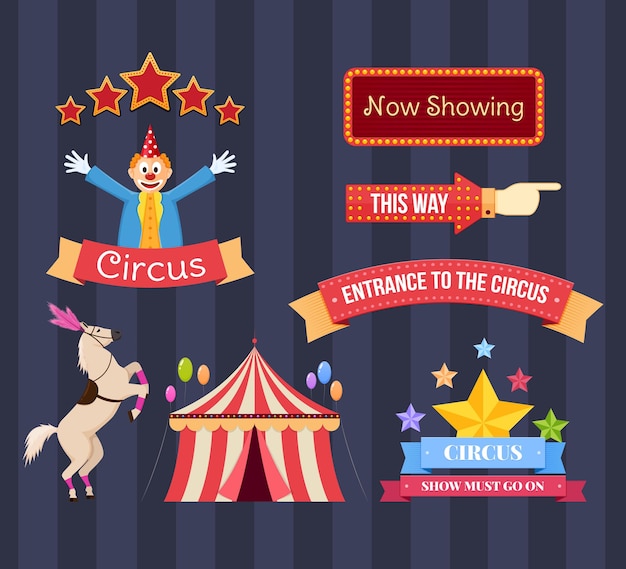 Set of circus welcome Invitation to activity event loud show