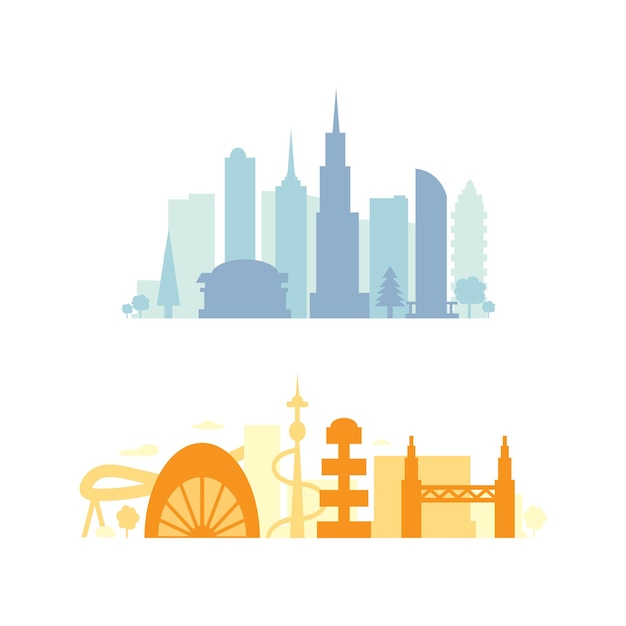 Set city buildings silhouettes cityscape in future Modern town elements vector illustration