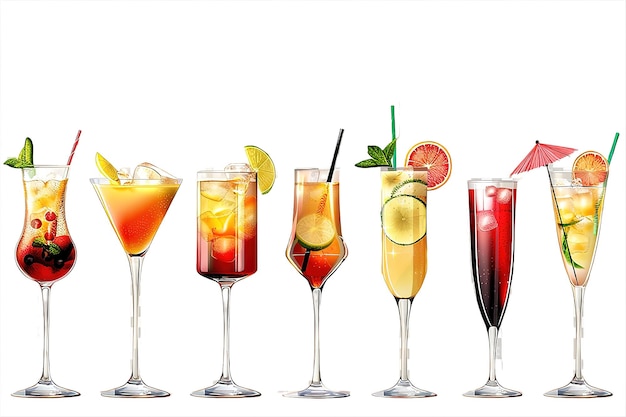 Vector set of classic alcohol cocktails isolated on white background