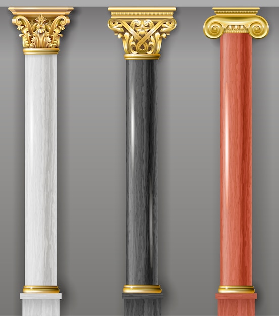 Set of classic gold and marble columns