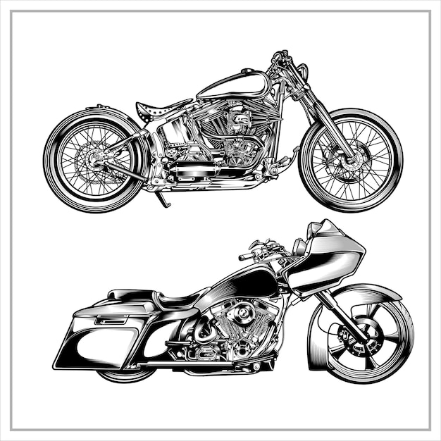 Set Classic Motorcycle  Illustration Graphic vol 3