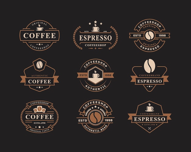 Set of Classic Retro Badge Coffee Shop Logos Cup beans cafe vintage style design vector illustration