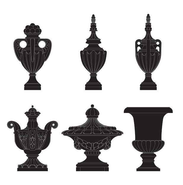 set of classic urns planters