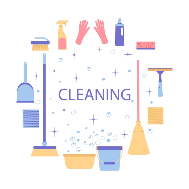 A set of cleaning equipment. Vector illustration isolated on white background